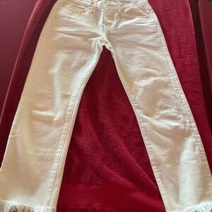 3 x 1 NYC white crop Jeans with fringes  button fly